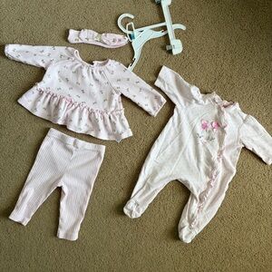 6M Little Me Pink Baby Girl Outfit Set and Pajama bundle